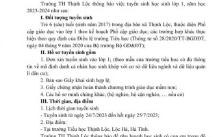 THÔNG BÁO TUYỂN SINH HỌC SINH LỚP 1, NĂM HỌC 2023 - 2024